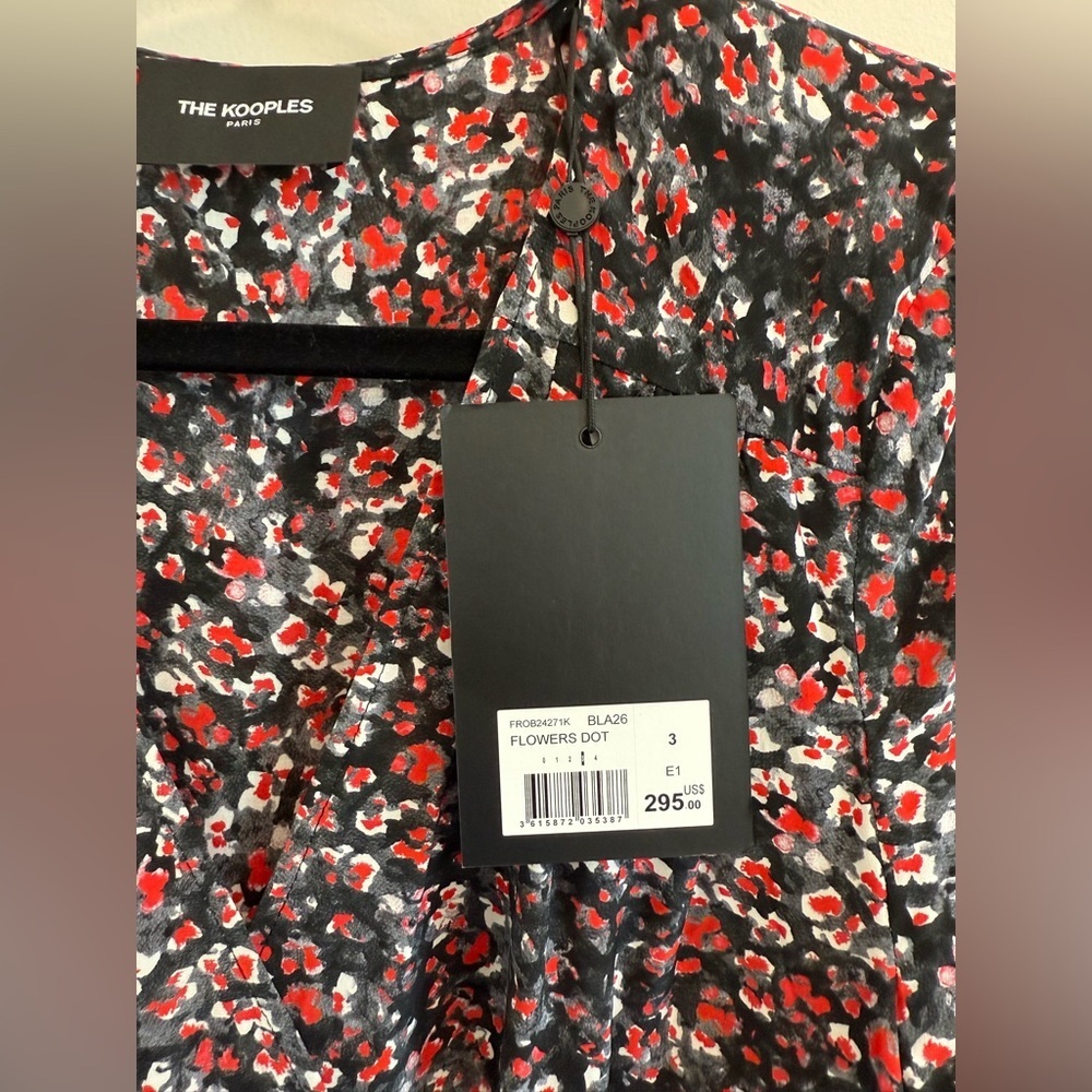The Kooples Floral Wrap Dress Black Red White Viscose NWT Size 3 Medium Large - Picture 3 of 6